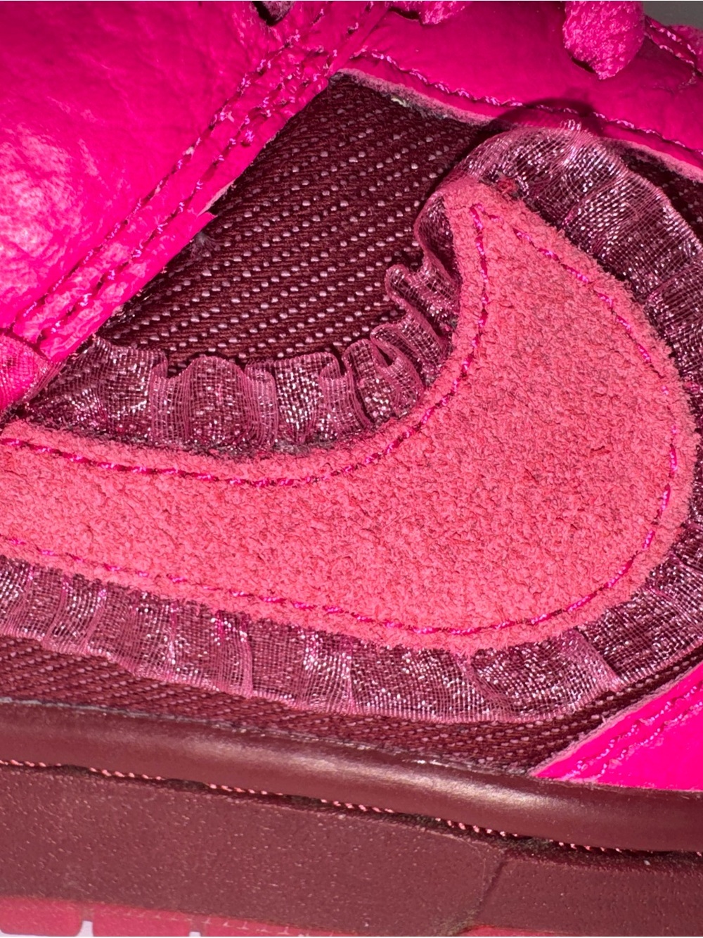 🔥 Nike Dunk Low LX “Pink Foam/Burgundy Crush” Ruffle Swoosh Women’s 7 🔥 - Picture 10 of 17